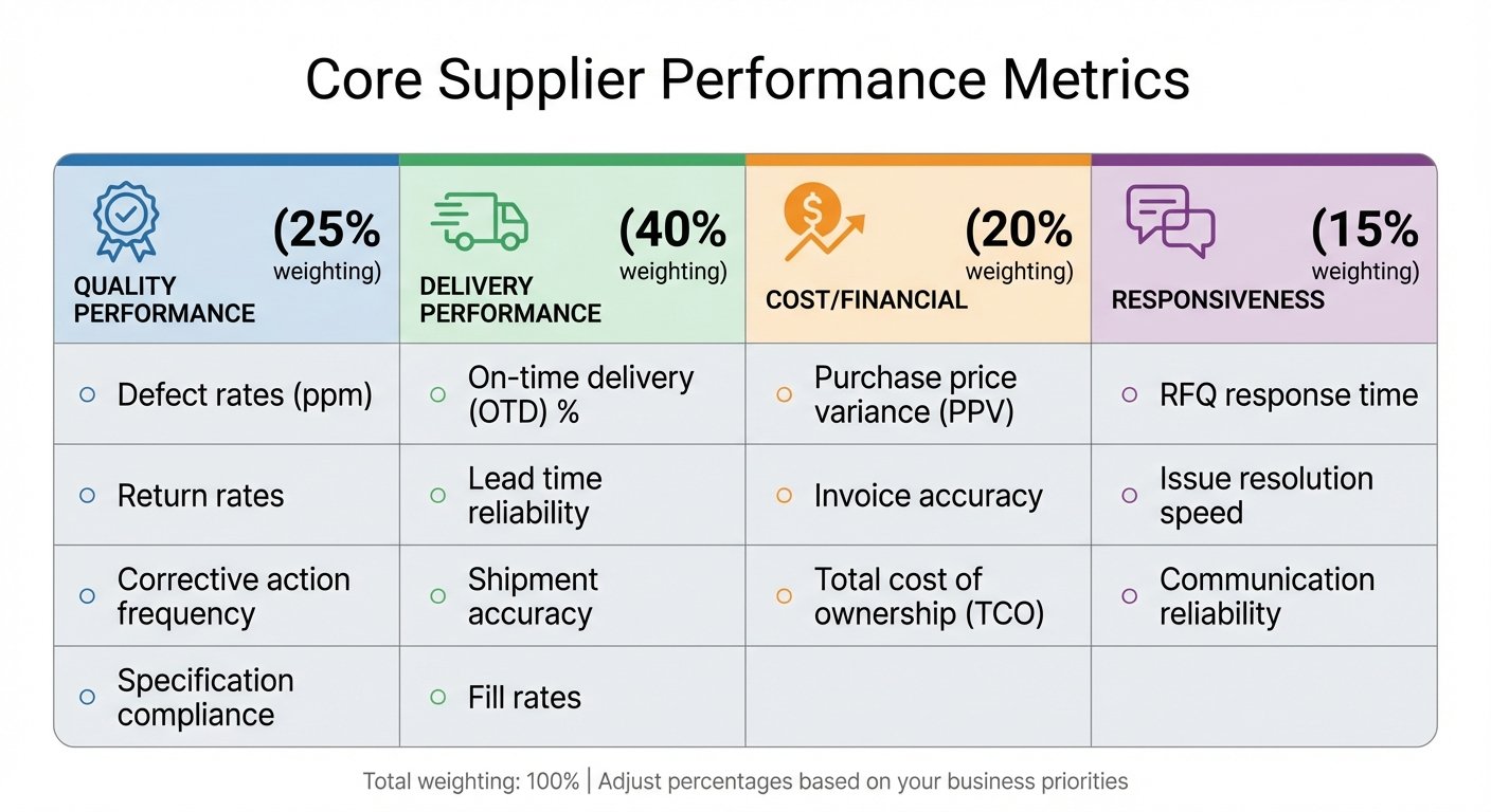 Core Supplier Performance Metrics: Categories, Indicators, and Weightings