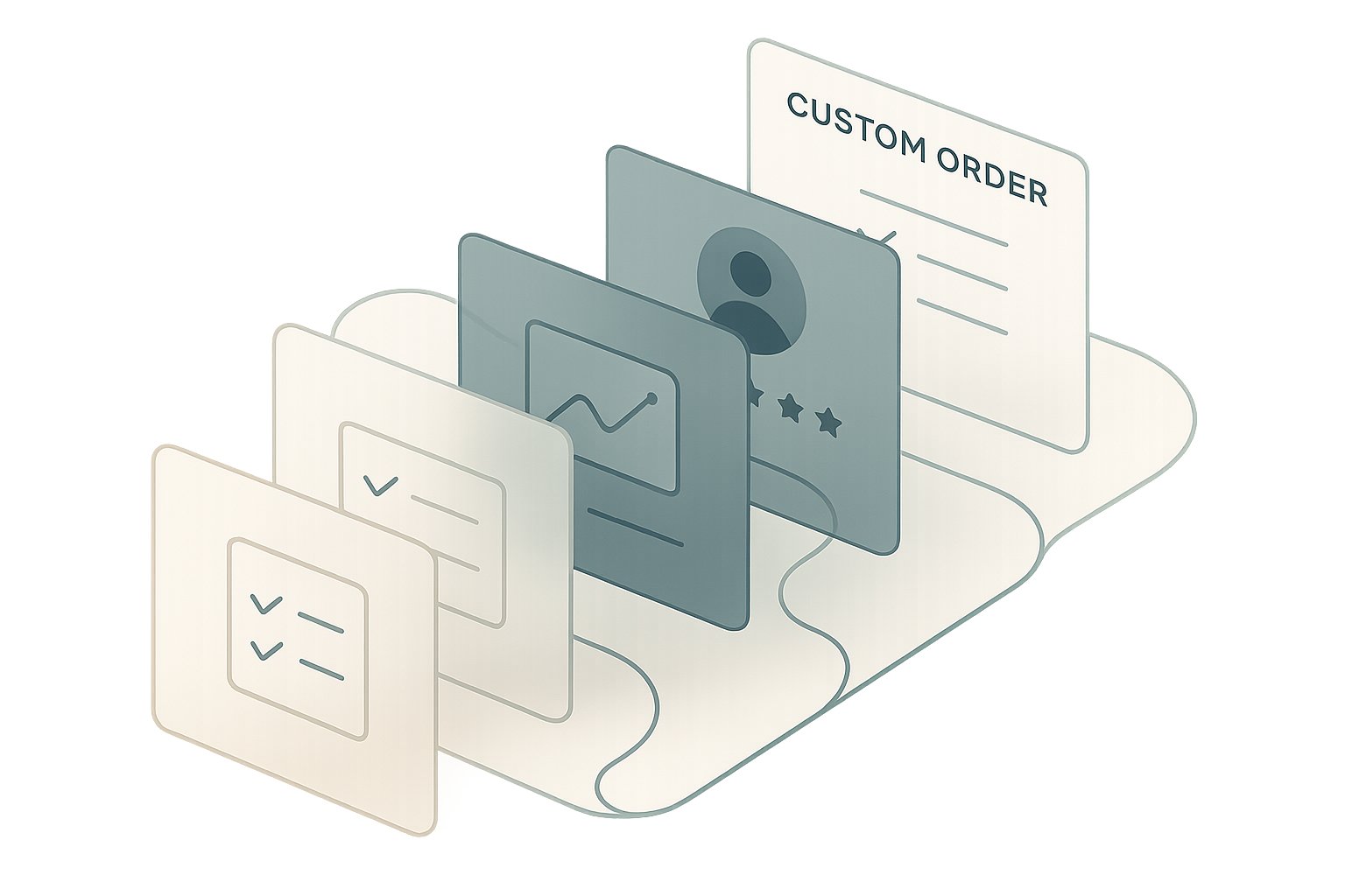 Reducing lead times for custom orders: an abstract illustration showing interconnected gears and flowing lines, symbolizing efficiency and streamlined processes