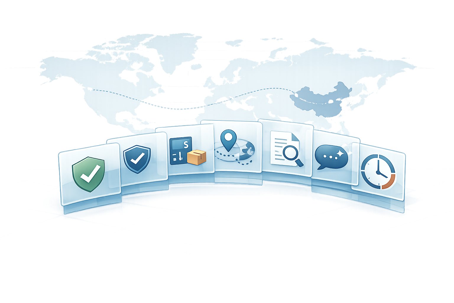 Abstract illustration of Alibaba sourcing tools, depicted as interconnected gears and data streams flowing into a global network.