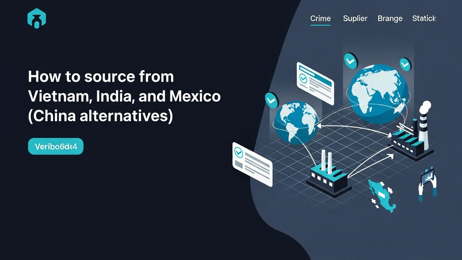 World map highlighting Vietnam, India, and Mexico with cyan connection lines showing global supply chain routes