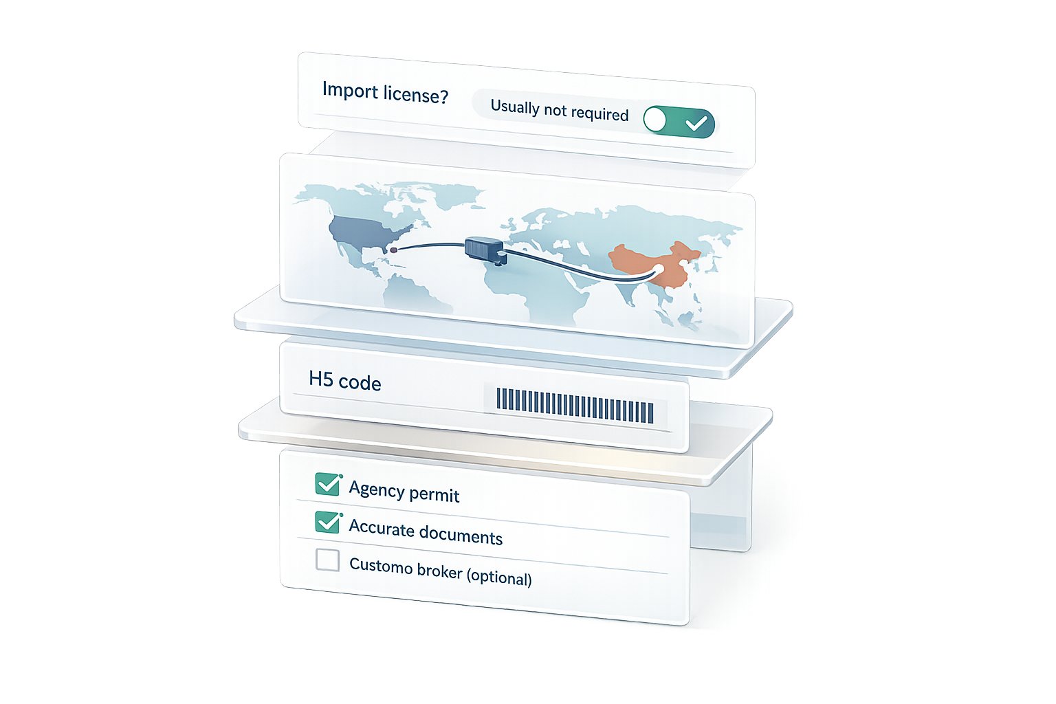 Abstract illustration exploring Alibaba import license requirements, with a globe, shipping containers, and legal documents
