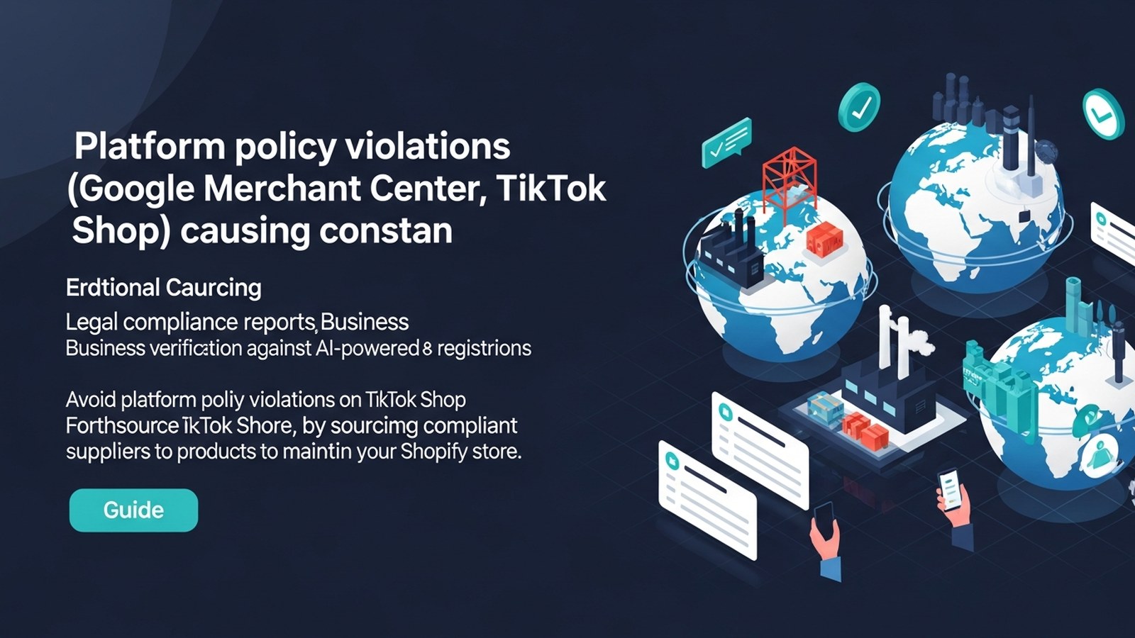 Dashboard screen displaying policy compliance checkmarks with cyan highlights and global supplier network connections