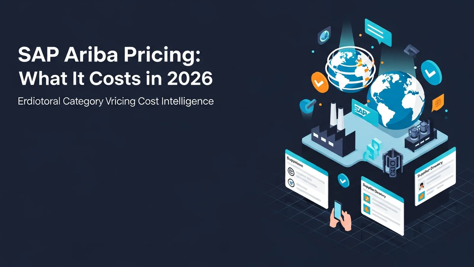 Professional procurement dashboard displaying SAP Ariba pricing tiers with cool cyan highlights and global network graphics