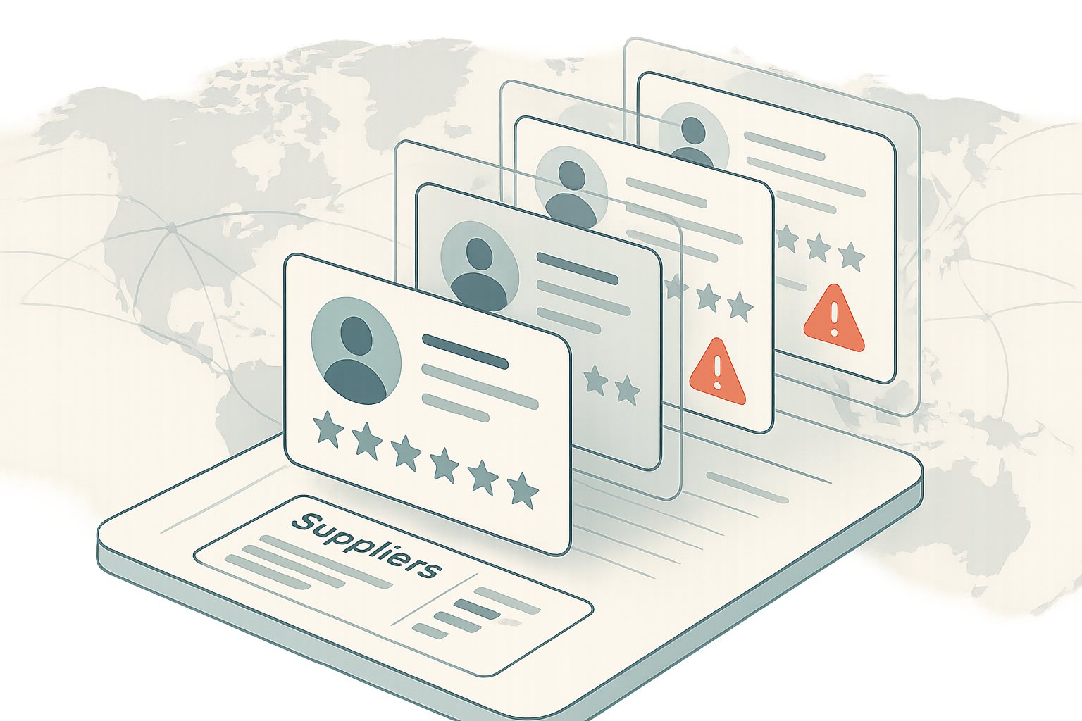 Top 8 Red Flags: abstract illustration of a magnifying glass examining various interconnected supply chain elements