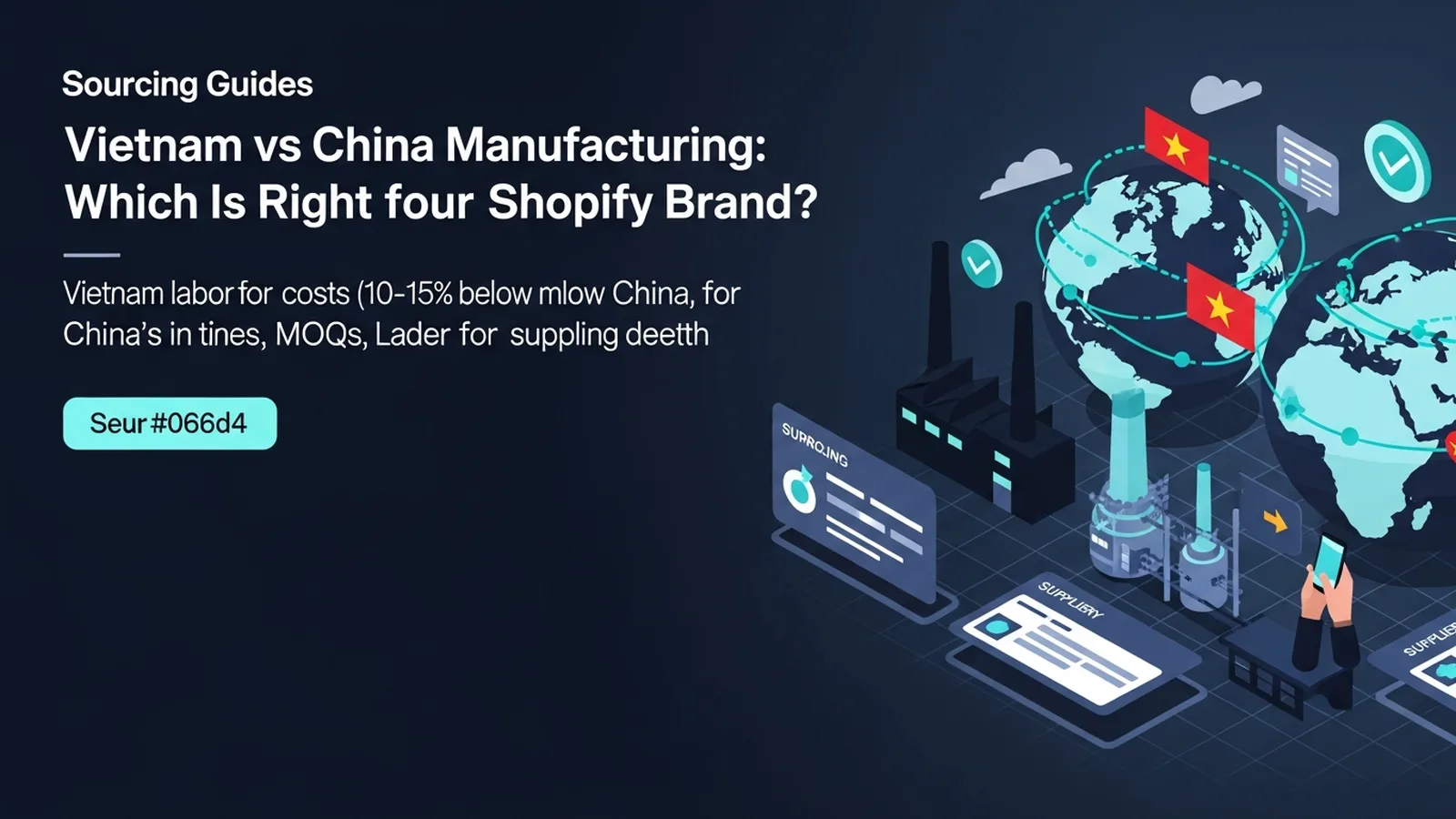 Split-screen factory floor comparison with Vietnam and China manufacturing facilities in cool cyan tones